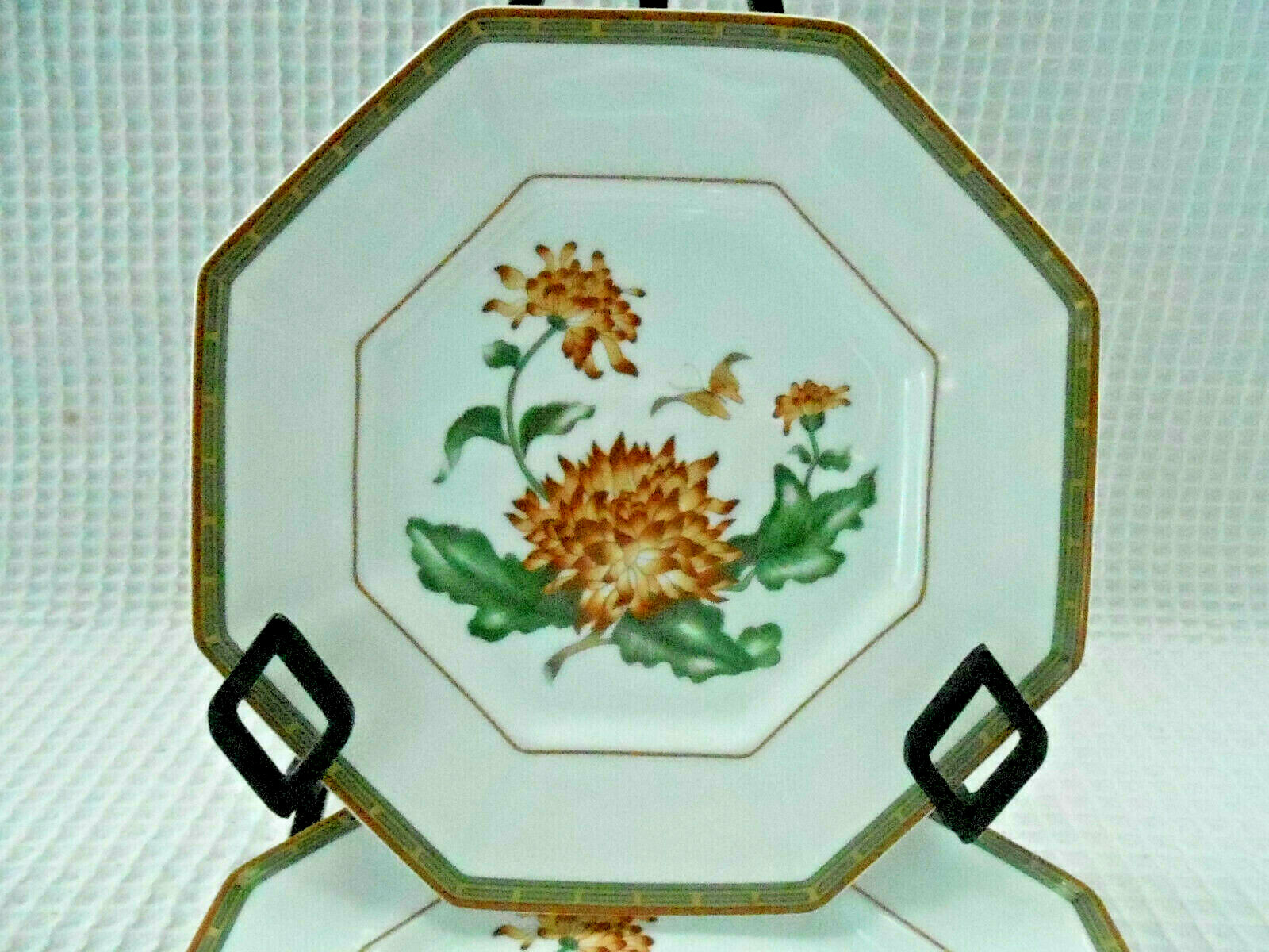 Vintage Fitz and Floyd CHRYSANTHEME Set of 4 Salad Plates 8- Sided Preowned