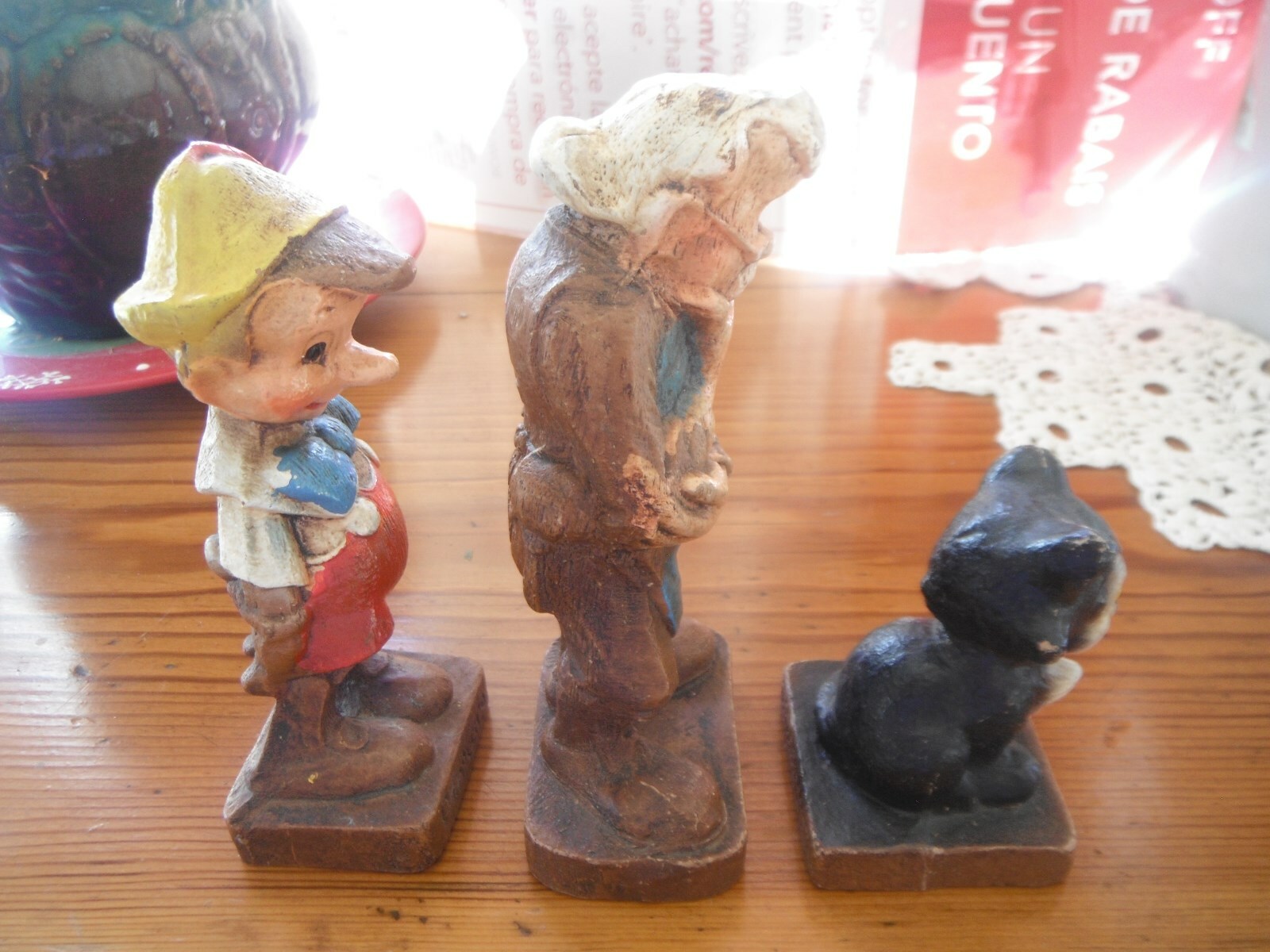 Vintage 1940's Disney Figurines Painted Geppetto Pinocchio and Figaro