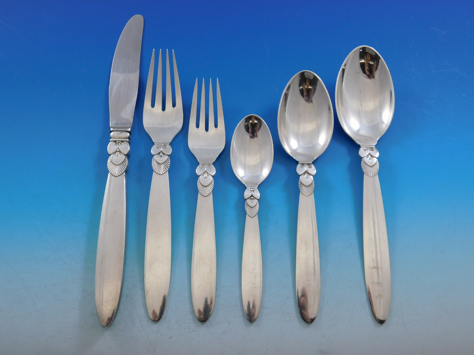 Cactus By Georg Jensen Danish Sterling Silver Flatware Set Service 48 Pcs Dinner Ebay