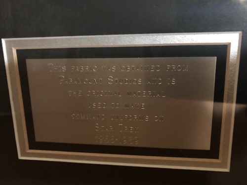 Star Trek TOS Uniform Fabric Cloth Kirk Sample with COA 1966-69 -Custom Frame