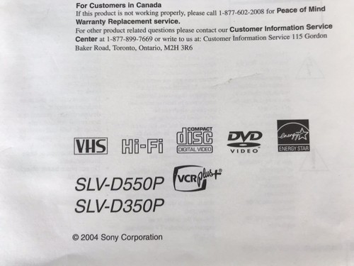 Sony DVD - VCR owner's manual operating instructions SLV-D550P SLV-D350P