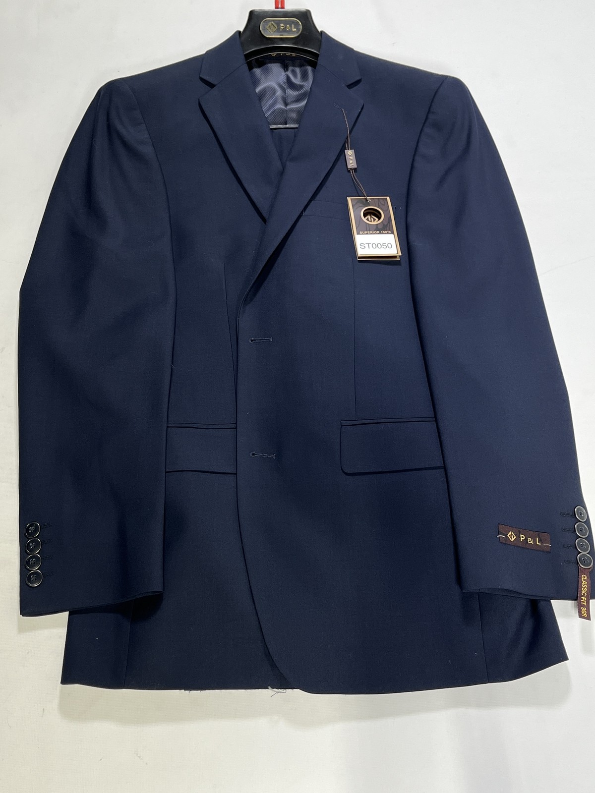 Mens P and L Navy Two Button Classic Fit Suit 36R 30W NEW