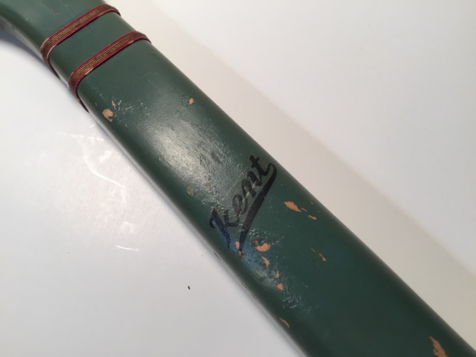 Vintage Kent Country Club Dark Green and Red Wooden Tennis Racket Collectible
