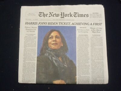 2020 AUGUST 12 NEW YORK TIMES - KAMALA HARRIS NAMED VICE PRESIDENTIAL CANDIDATE
