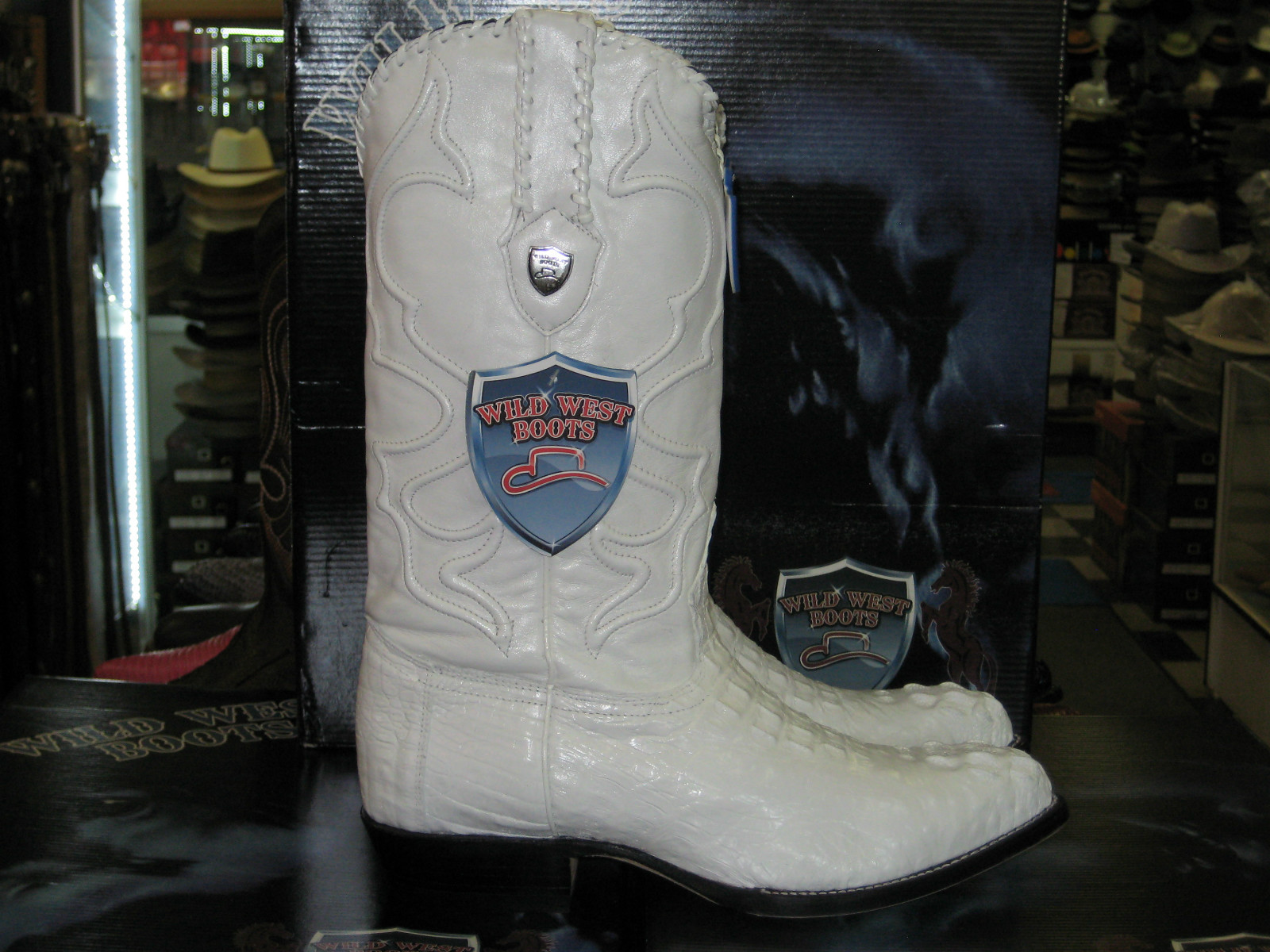 Pre-owned Wild West Boots Wild West White Genuine Crocodile Hornback Western Cowboy Boot J-toe (d) 2990228