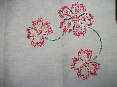 Vintage 1950's Hand Embroidery Cotton Table Scarf 31