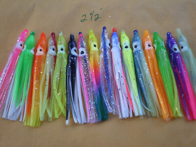 100 PCS. 2-1/2'' (6cm.) SQUID SKIRT HOOCHIES/OCTOPUS LURE BAITS, MULTICOLOR PACK