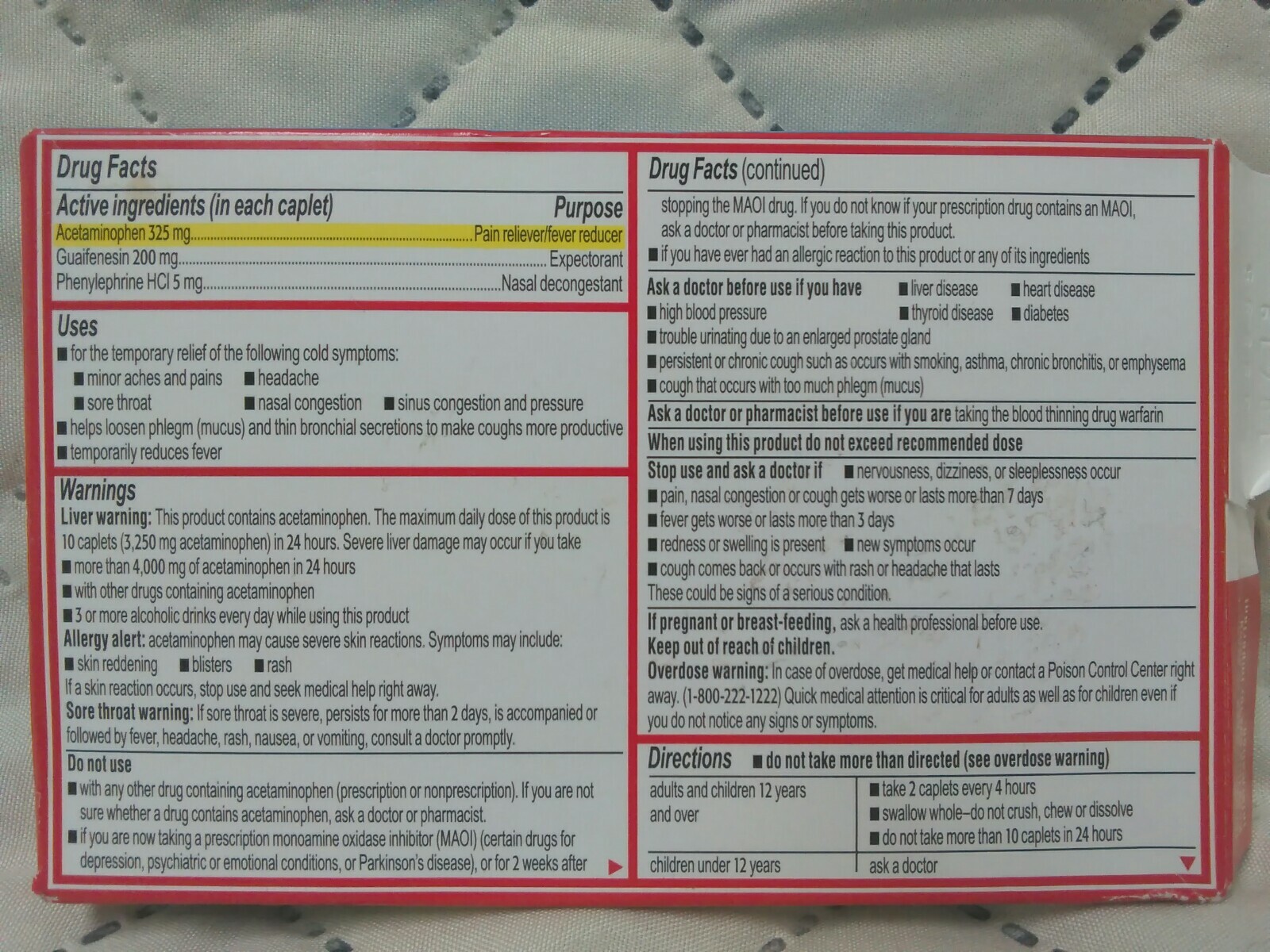 LOT 6 TYLENOL ACETAMINOPHEN EXTRA STRENGTH COLD + HEAD & SINUS SEVERE EXP 10/19