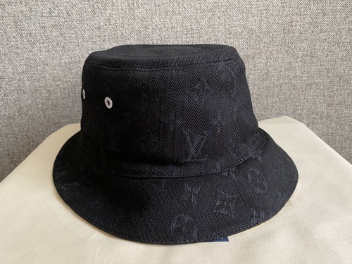 Louis Vuitton Monogram Denim Bob Bucket Hat Black/Yellow in Cotton