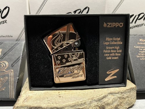 ZIPPO LIGHTER SCRIPT LOGO COLLECTIBLE ROSE GOLD ARMOR