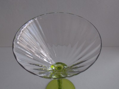 TALL WINE GLASSES With Light-Green Spiral Pedestals - Set of Four