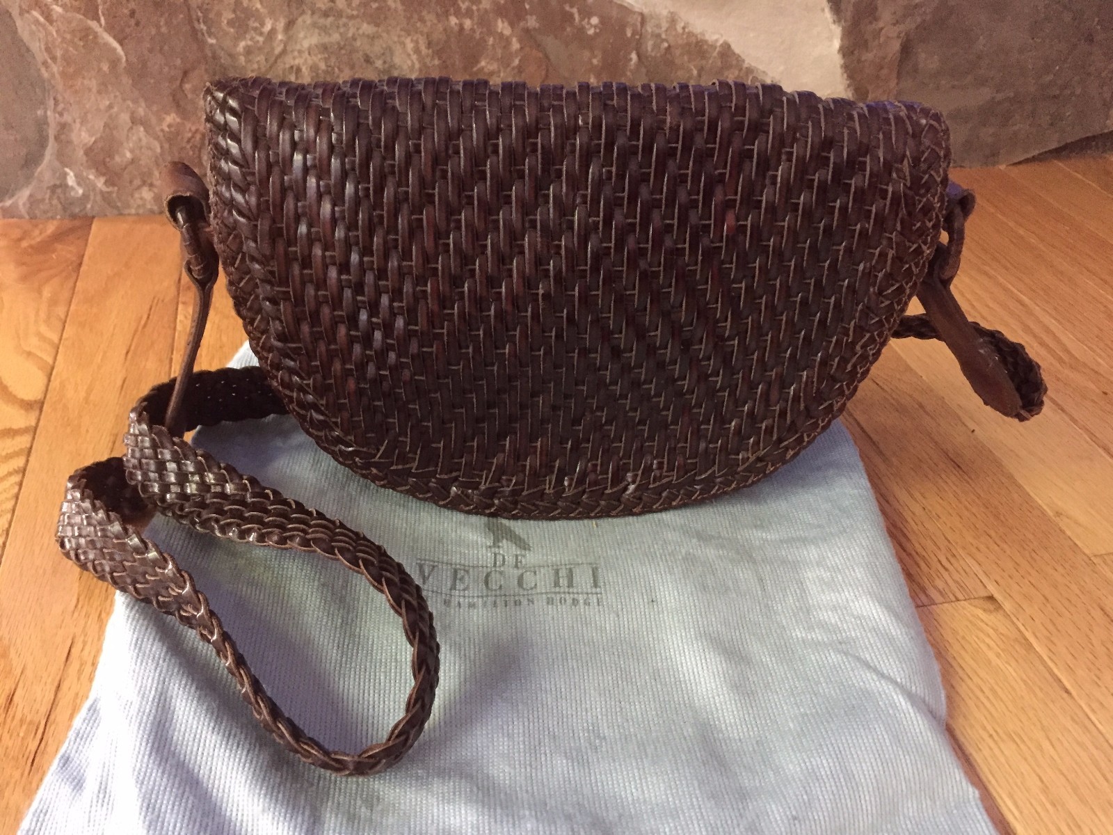 De Vecchi by Hamilton Hodge Brown Woven Saddle Shoulder Bag