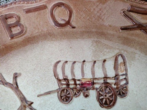 1950s VTG CALIFORNIA POTTERY BAR-B-QUE SERVING PLATTER - COWBOY RODEO WESTERN