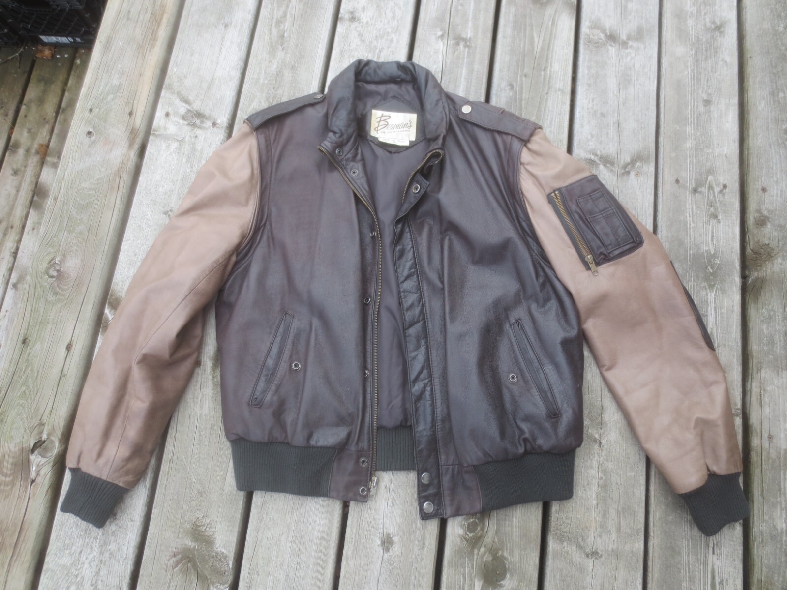ジャケット・アウター 80s high neck real leather bomber jacket Vintage 80s Ortov Leather Bomber Motorcycle Jacket , 80s