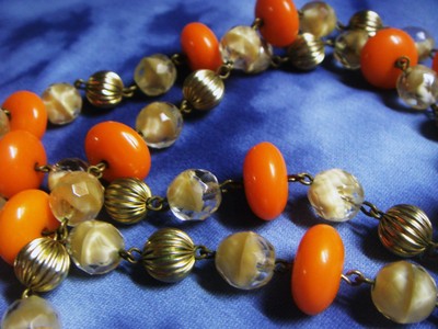 Vintage Italy Gold Orange Sommerso Glass Beaded Venetian necklace