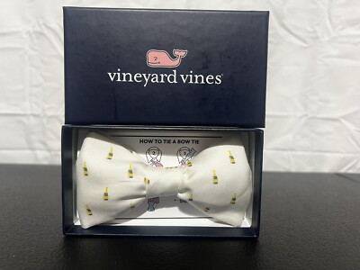 Vineyard Vines Champagne Bottles Silk Bow Tie New/NIB Cream/Toasted Marshmallow