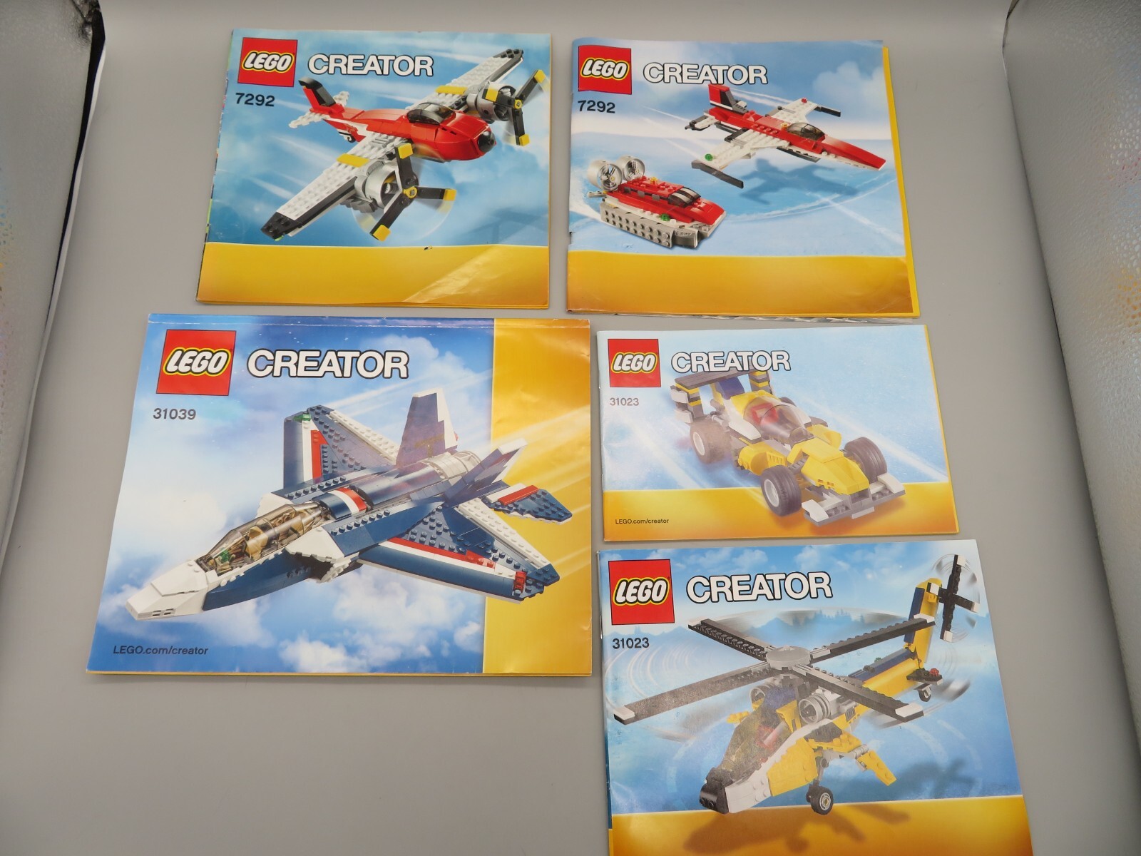 5 LEGO Creator Books: 31039 Jet 31023 Helicopter & Car 7292 Propeller Adventures