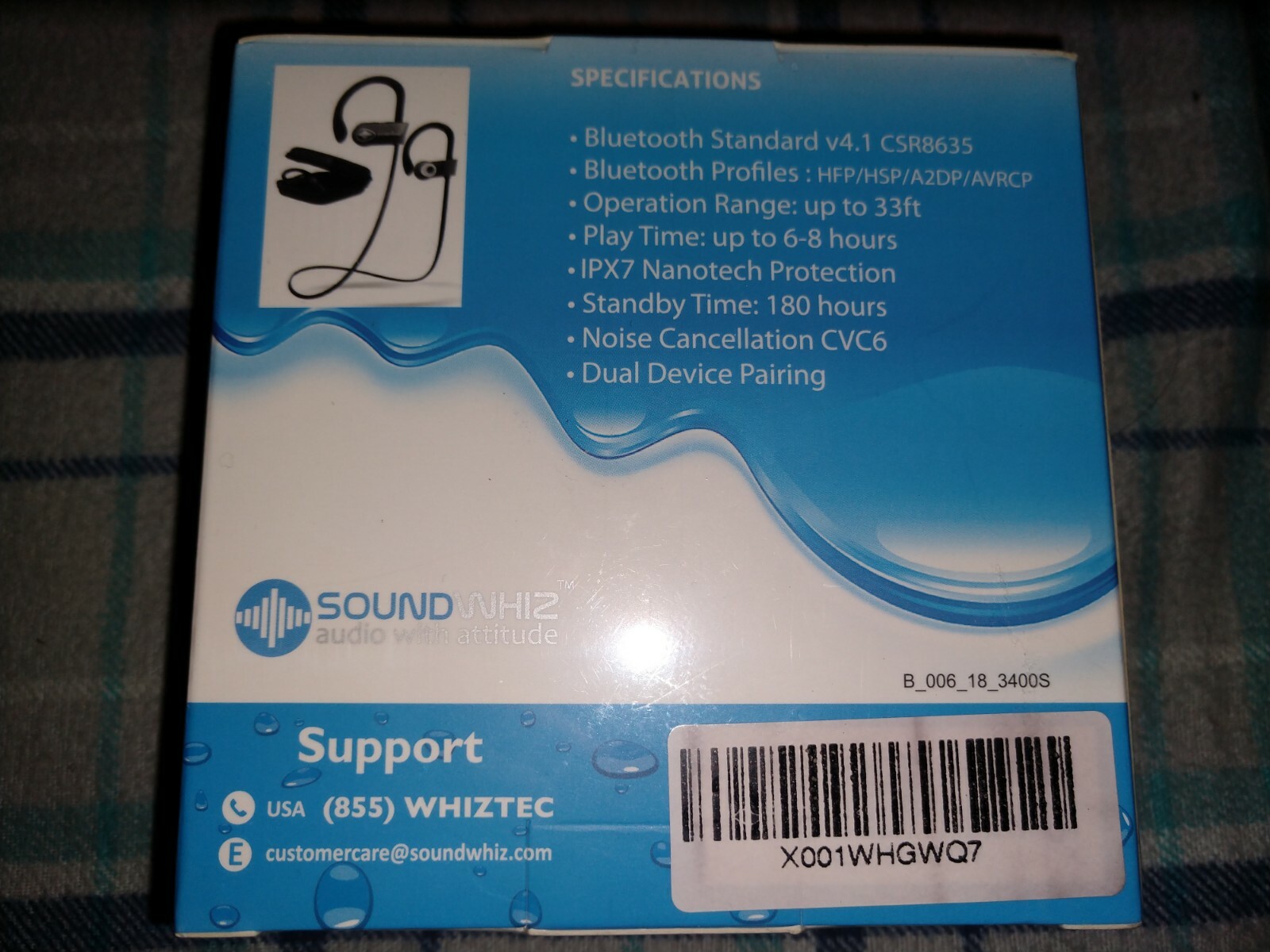 Wireless Bluetooth Headphones - SoundWhiz Turbo Black Waterproof New in Box