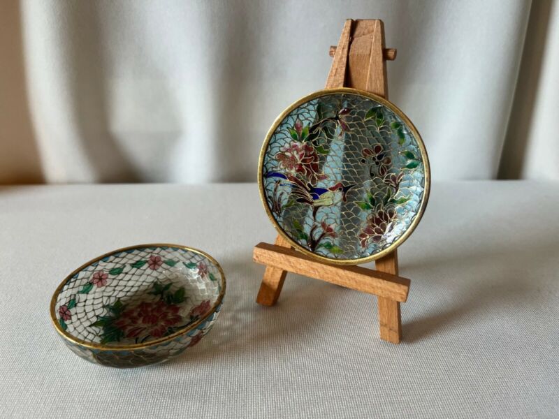 Vintage Miniature "Plique-a-Jour" Cloisonne Bowl & Plate
