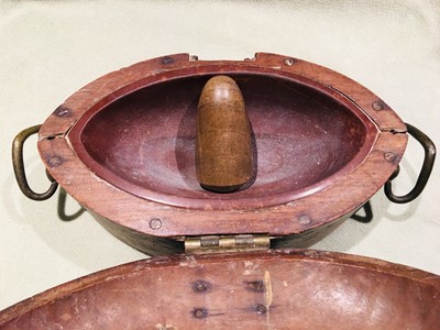 Antique Apothecary Mortar / Pestle in Fitted Wood Shell, Bronze Hardware