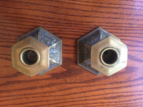 ANTIQUE Silver plate Candlesticks Marked H In Triangle Set Of 2 Vintage