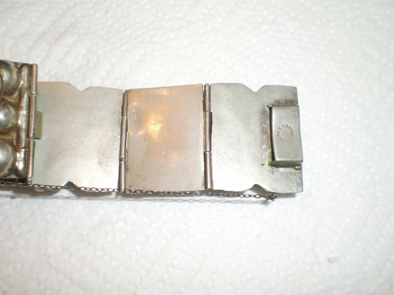 Green Agate Mayan Aztec Tribal Mask 925 Sterling Silver segments chunky nice