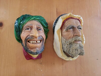 Vintage Bossons Chalkware Head 2 Piece Set Arab Sheik, Kurd