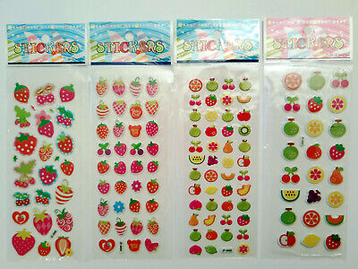 4x Kleine Früchte -3D Sticker Aufkleber Obst Basteln einkochen Kinder puffy