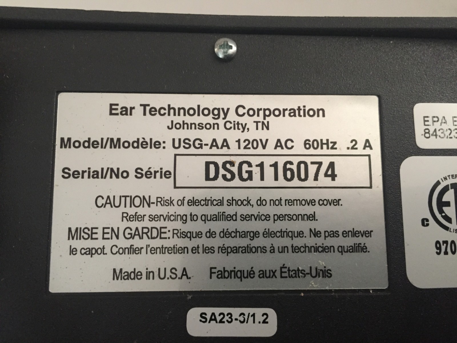 Ear Technology Dry & Store USG-AA Professional Hearing Aid Dryer and Sanitizer