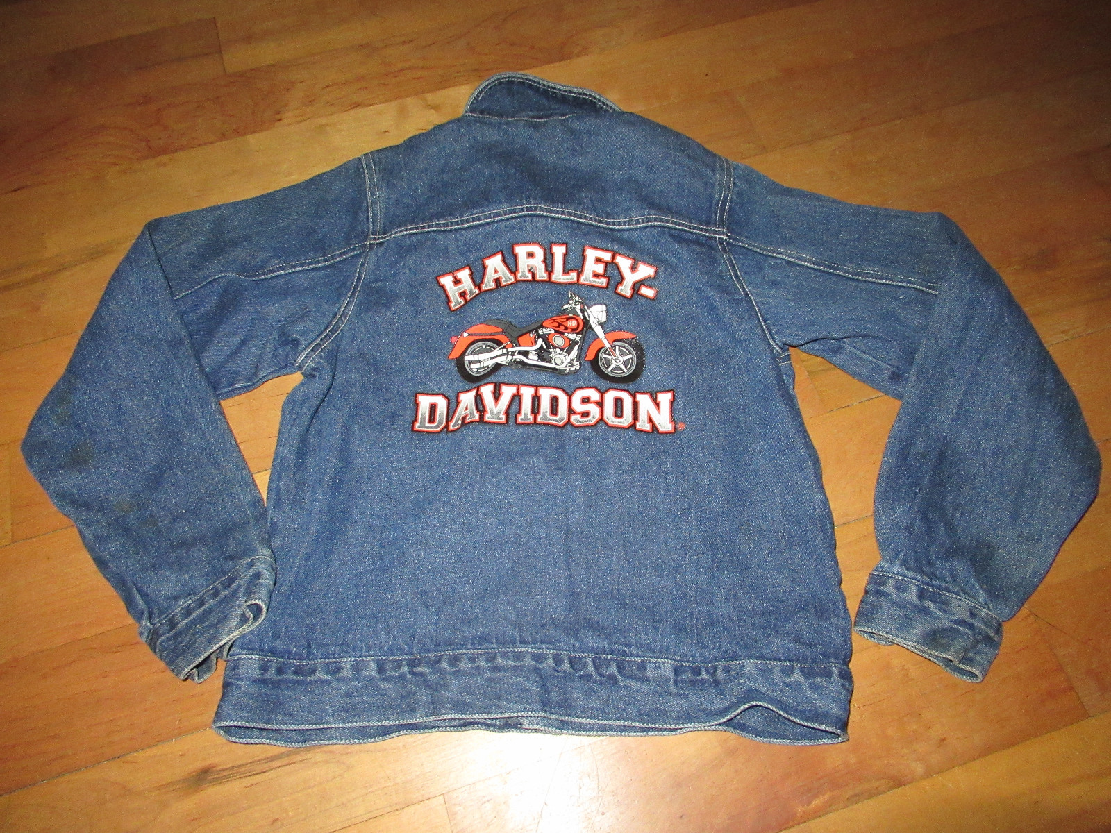 Kids YOUTH HARLEY DAVIDSON DENIM BLUE JEAN JACKET SZ 12/14 Motorcycle Graphics