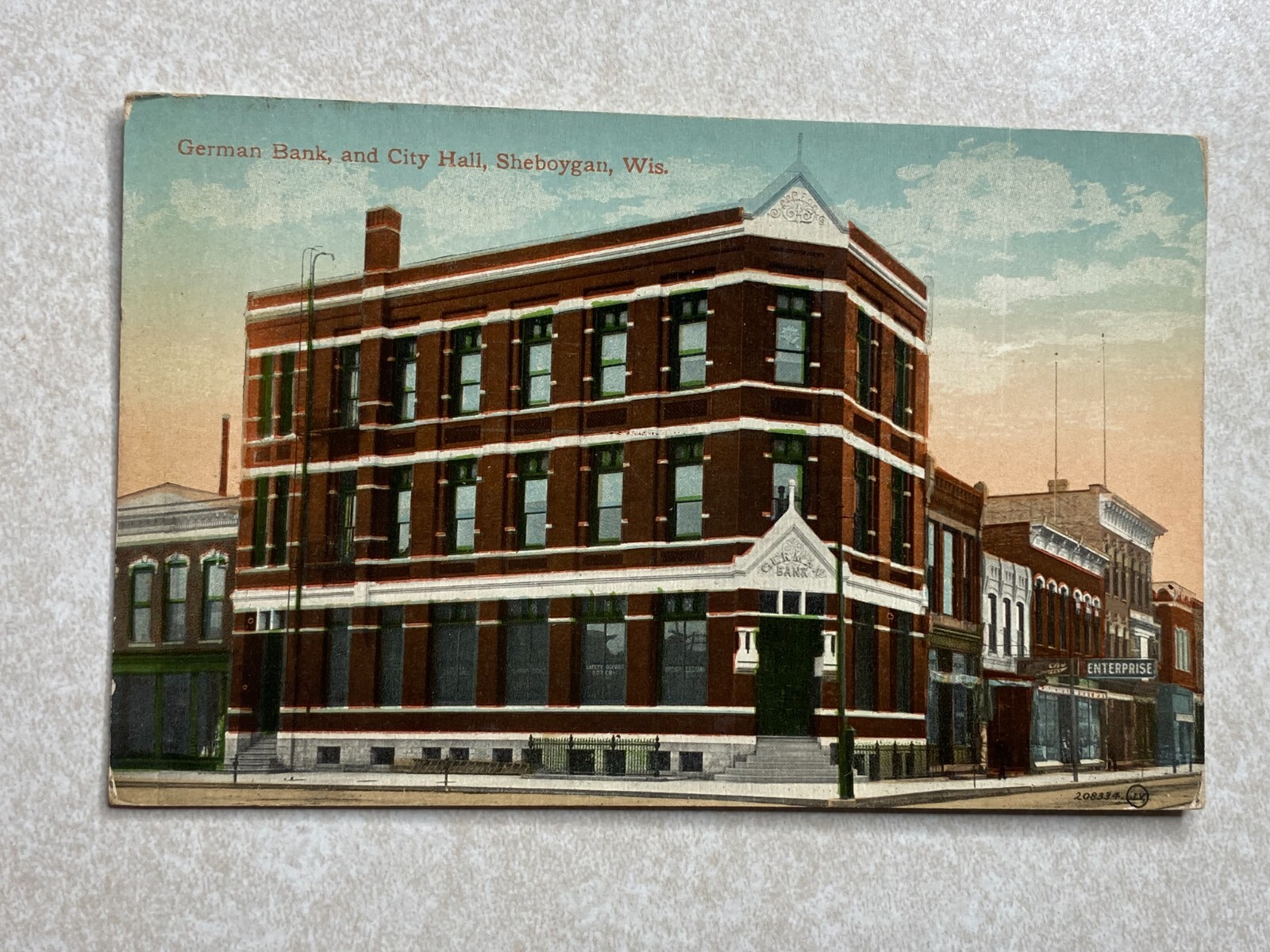 B1568 Postcard German Bank City Hall Sheboygan WI Wisconsin