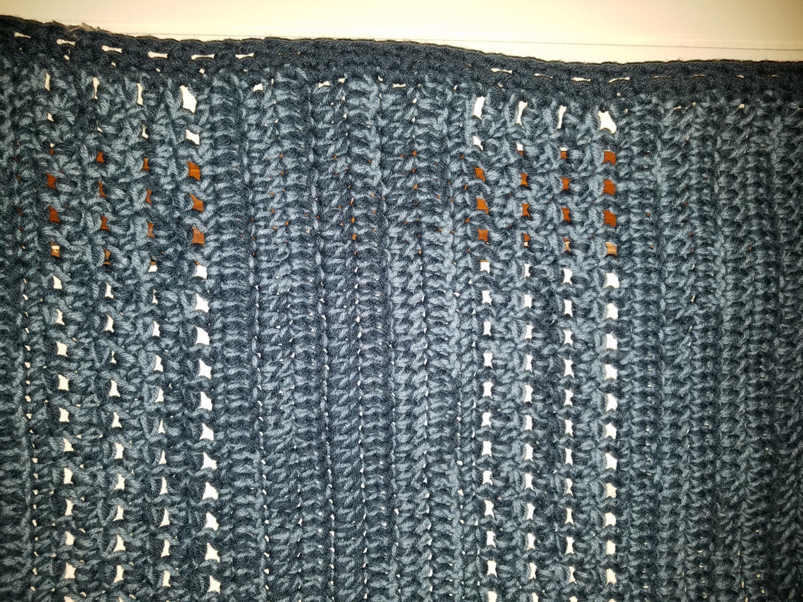 Handmade Crochet Afghan Blue Lap Throw Cover  48” X 34”