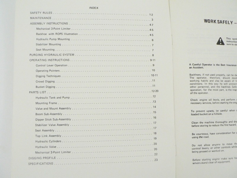 Vintage Kubota Tractor Model K-650 Backhoe Owners Manual Service Parts List