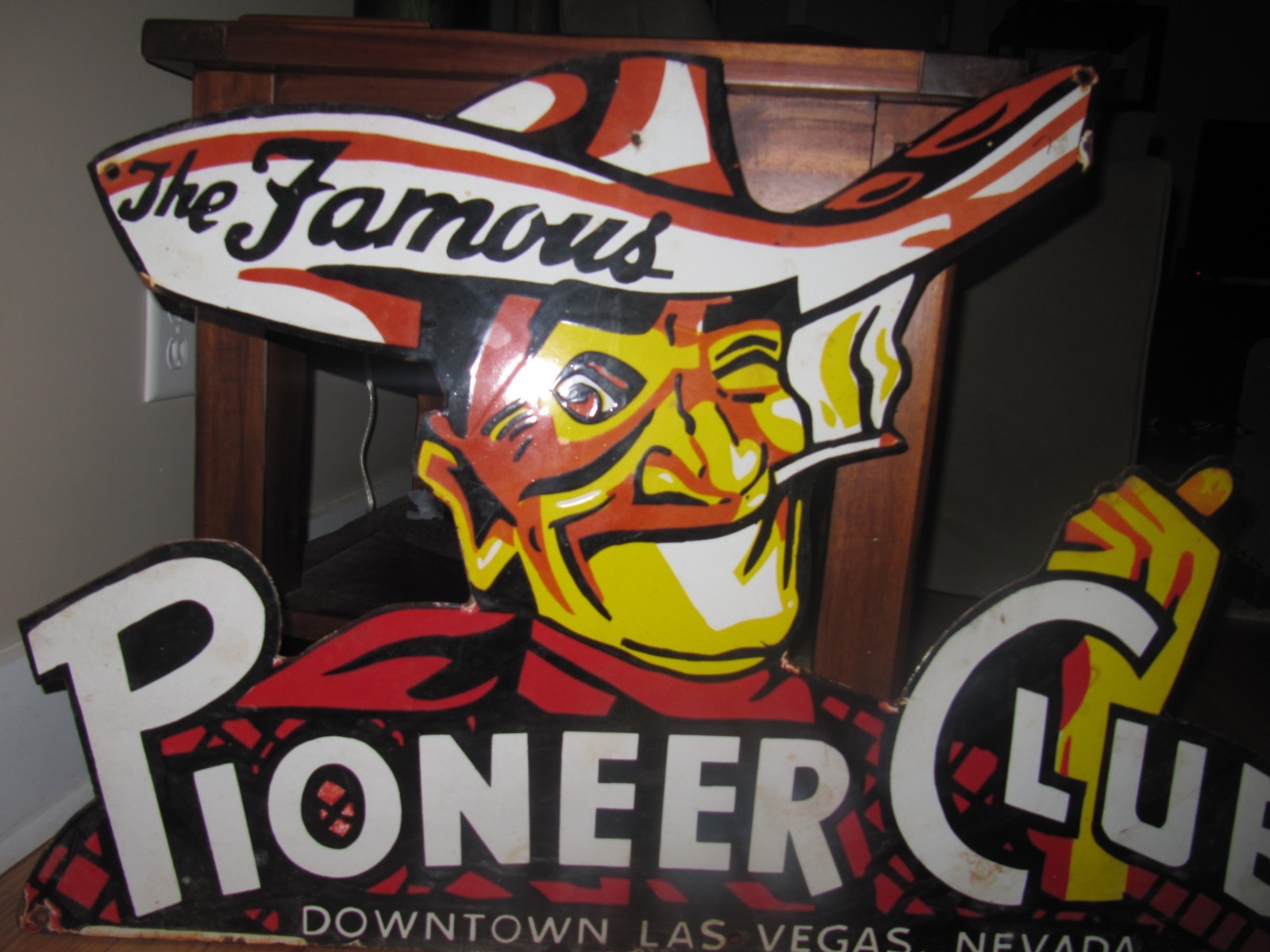 1960s Pioneer Club Los Vegas Porcelain Sign