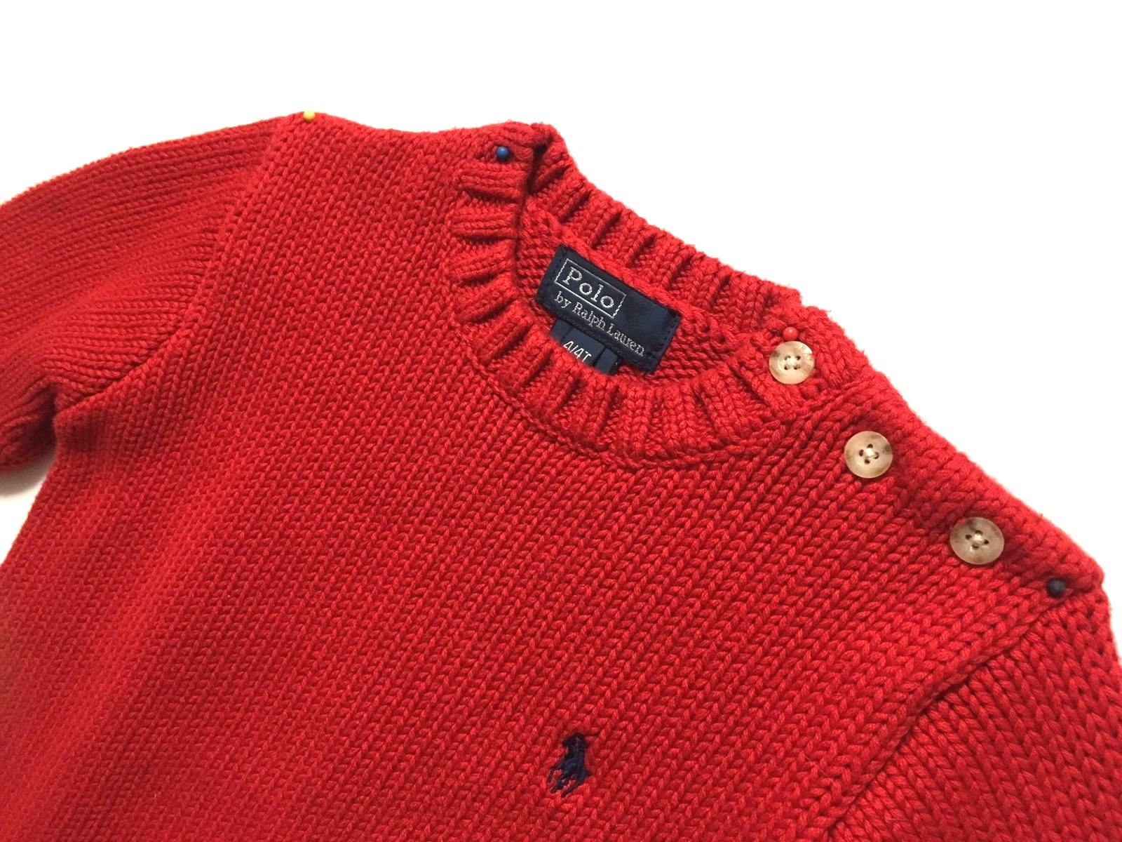 Ralph Lauren Boys Sweater Pullover Red Size 4T 100% Cotton Button Shoulder Crew
