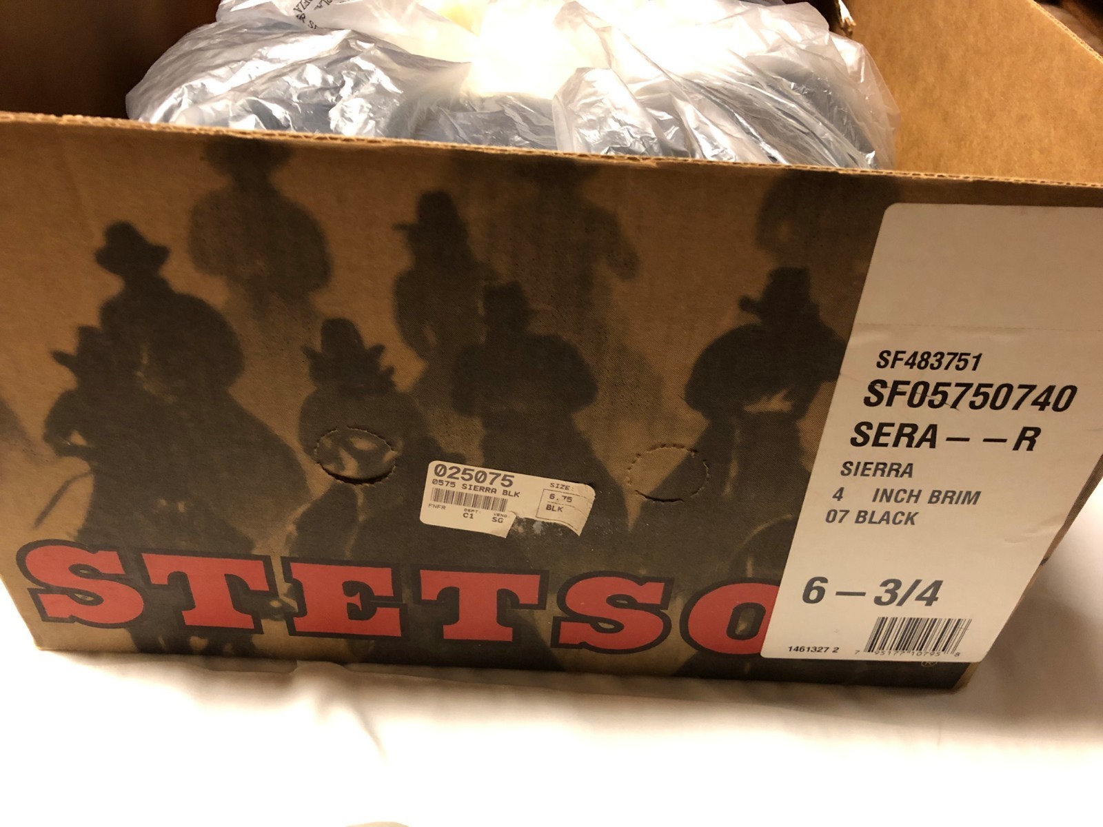 Stetson Sierra Black Cowboy Hat Size 6-3/4 4 Inch Brim Brand New in Original Box