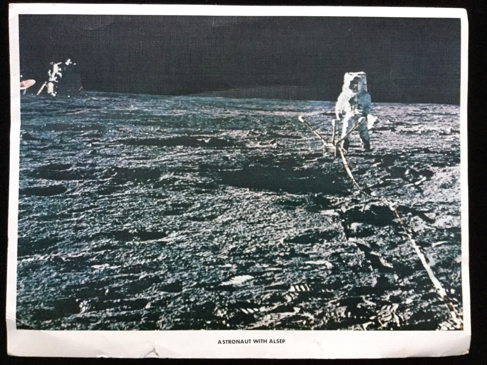 Lot 4 Vint. NASA Astronaut Photos Apollo Mission Lunar Landing Linen Card Stock