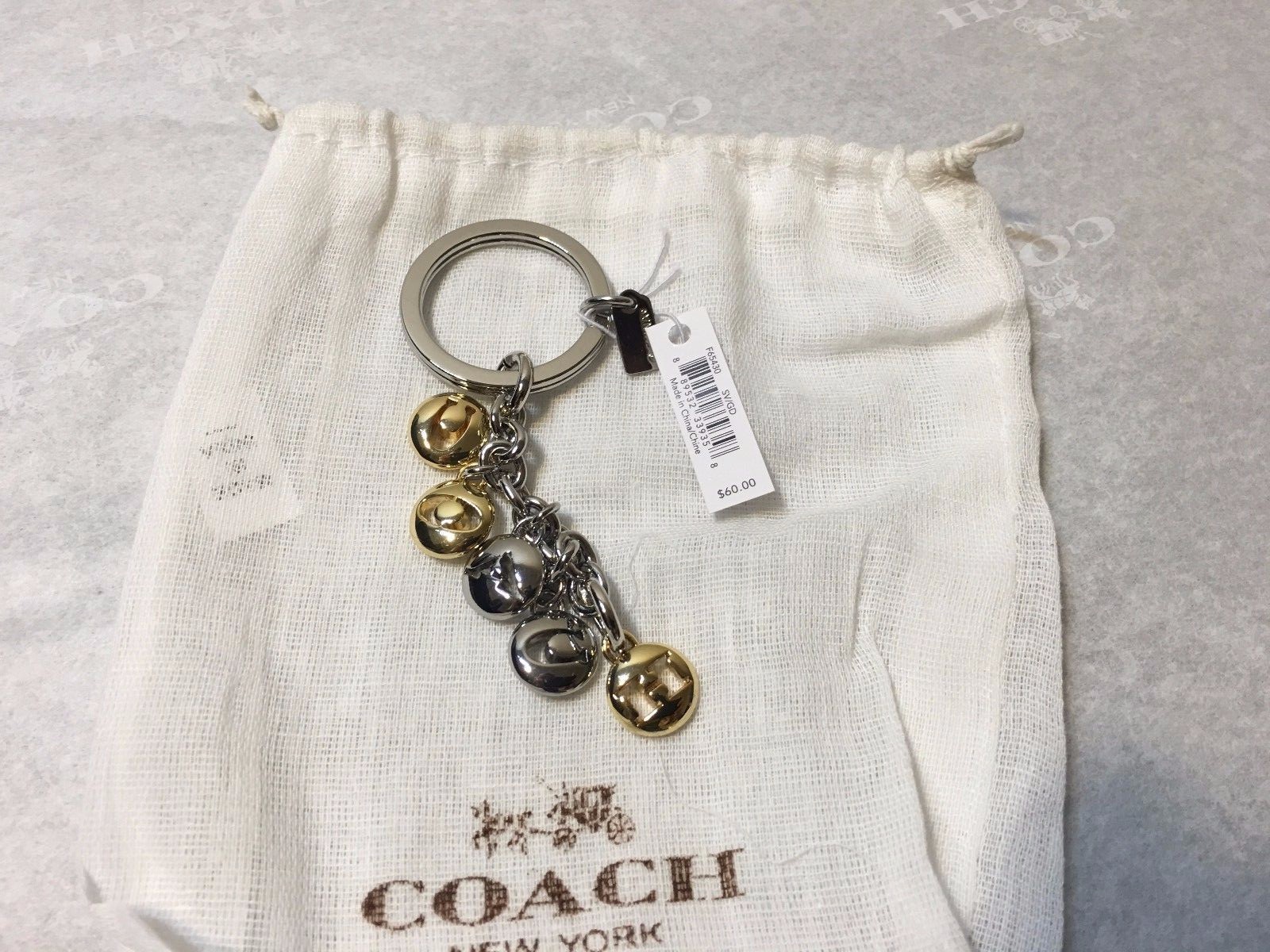 NWT Coach Signature Gold and Silver Letter Key Chain Ring