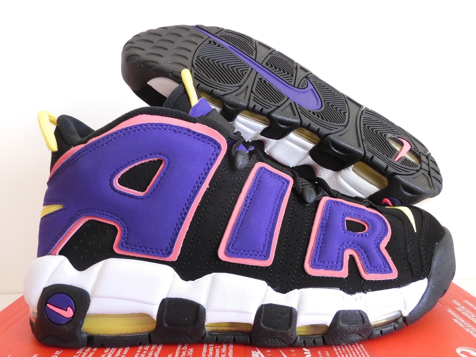 NIKE AIR MORE UPTEMPO 96 BLACK-MULTI COLOR-COURT PURPLE SZ NIKE AIR MORE UPTEMPO 96 BLACK-MULTI COLOR-COURT PURPLE SZ