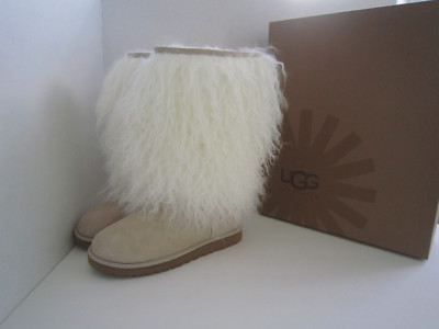 Pre-owned Ugg Australia Sheepskin Mongolian Tall Cuff Boots Sz 6 Sand /tan 3166 In Sand /natural
