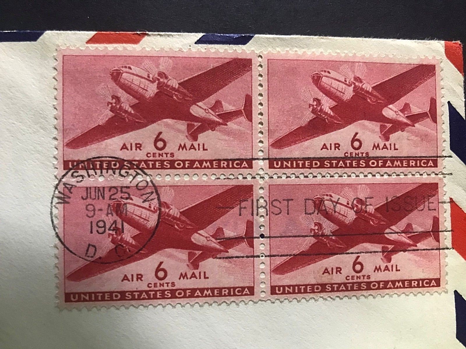 Cachets FDC U.S. Air Mail, 1941 C-25,C-27 thru C-31, VF condition, see photos