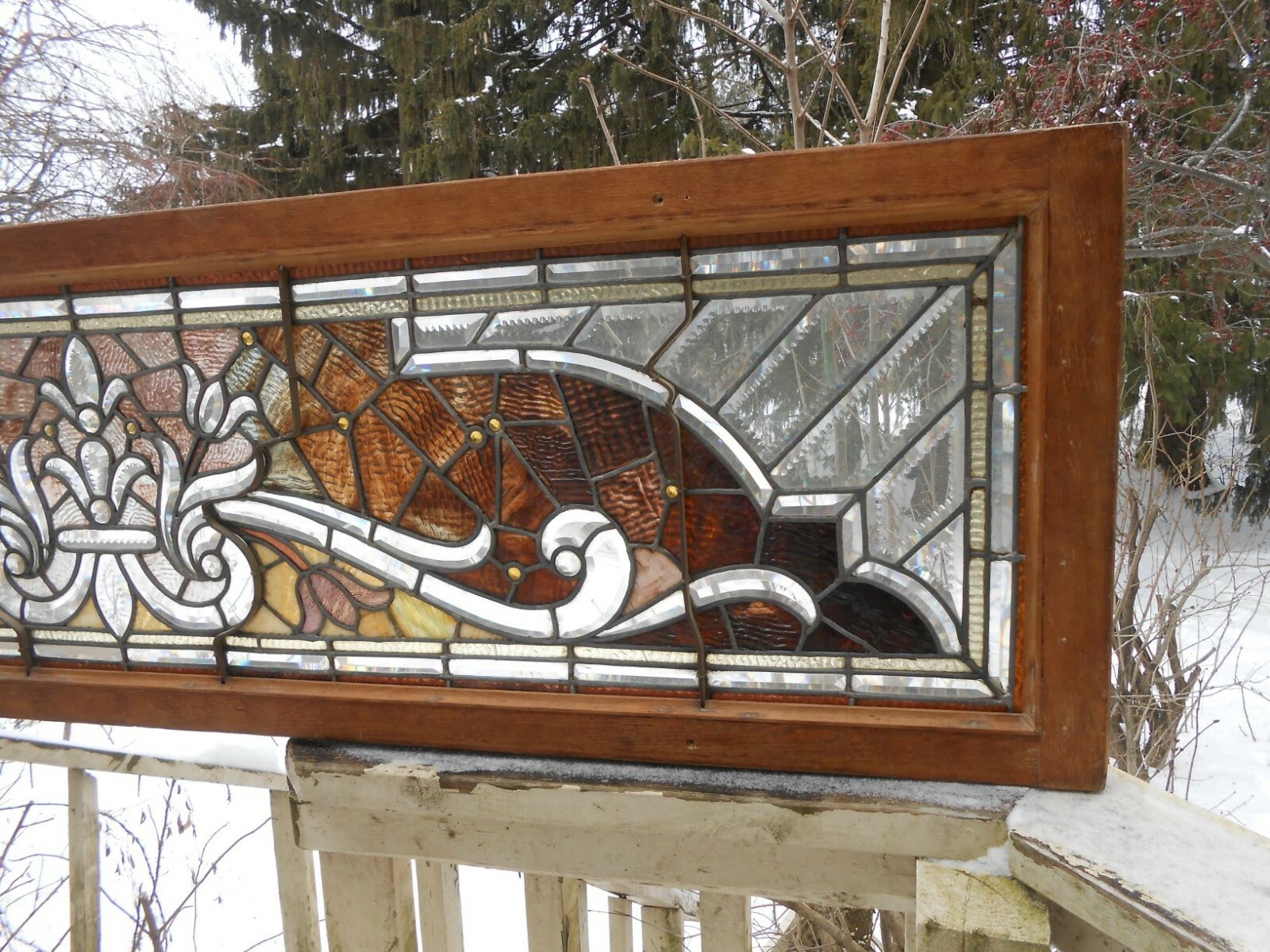 Antique Stained Glass Beveled Jeweled Zipper Glass Window