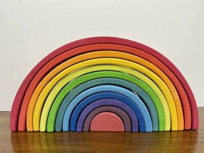 Grimm's Waldorf 12 piece Large Rainbow Stacking  - Wooden Authentic - Montessori