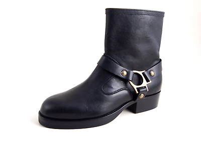 Womens black leather top biker boots uk