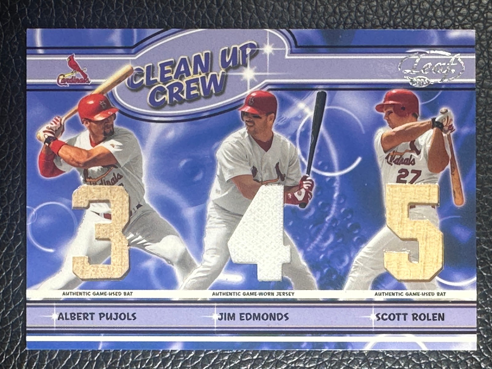 2004 Leaf Clean Up Crew Albert Pujols Jim Edmonds Scott Rolen /50 Jersey Bat