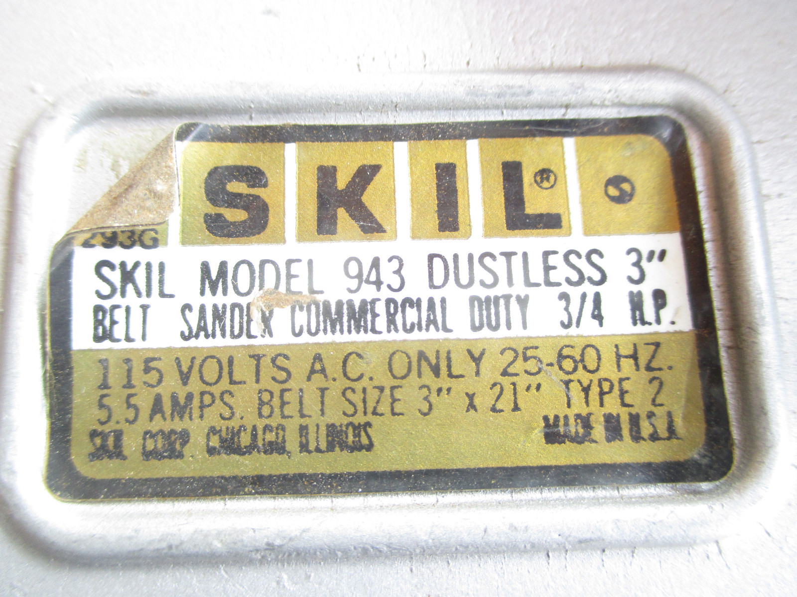 Skil Rare / Vintage 'Dustless' Belt Sander. Model 943. For 3