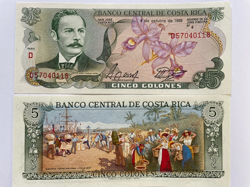 Costa Rica 5 Colones 1989 Banknote Unc