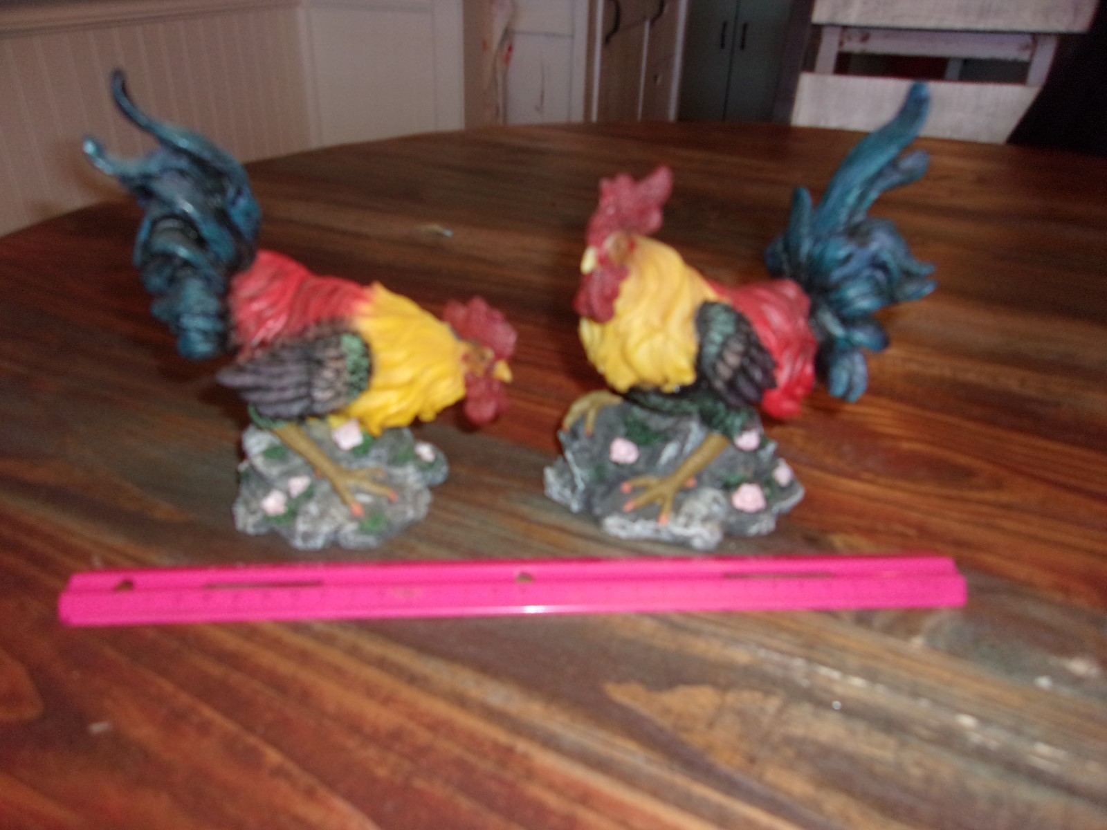 2 Colorful Chicken Figurines Made Of Resin-Very Bright decor