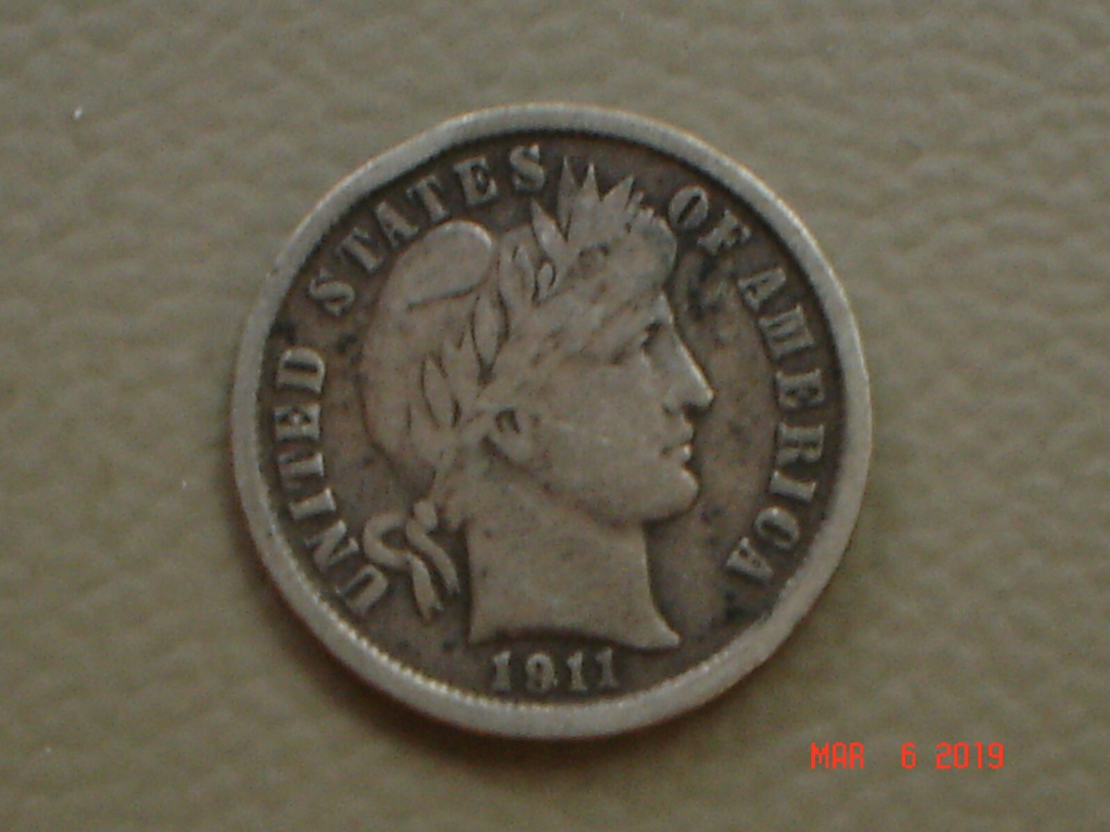 1911 10c Barber Silver Dime *Grand Pa's collection* Great Detail