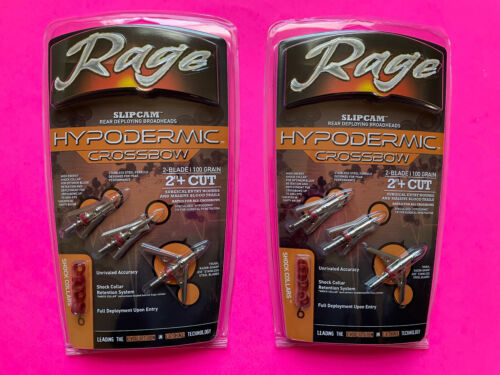 2 packs Rage Crossbow Hypodermic Broadheads 100 Grain 2" Cut Slipcam Rear Deploy